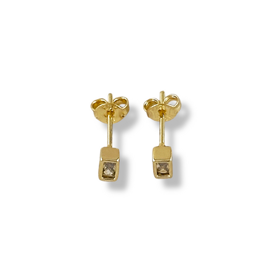 5mm Baguette CZ Bezel Stud 18k Gold Filled Earrings