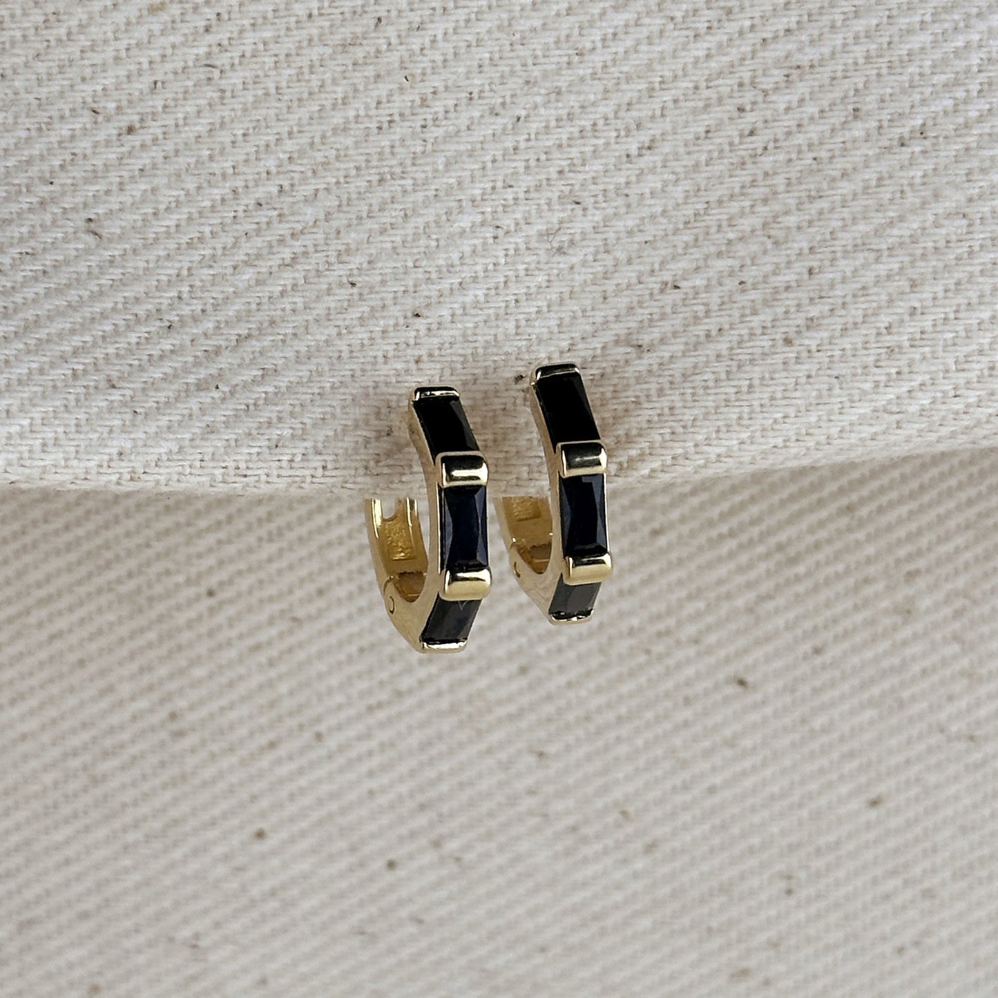 14mm Baguette CZ Huggie Hoop 18k Gold Filled Earrings
