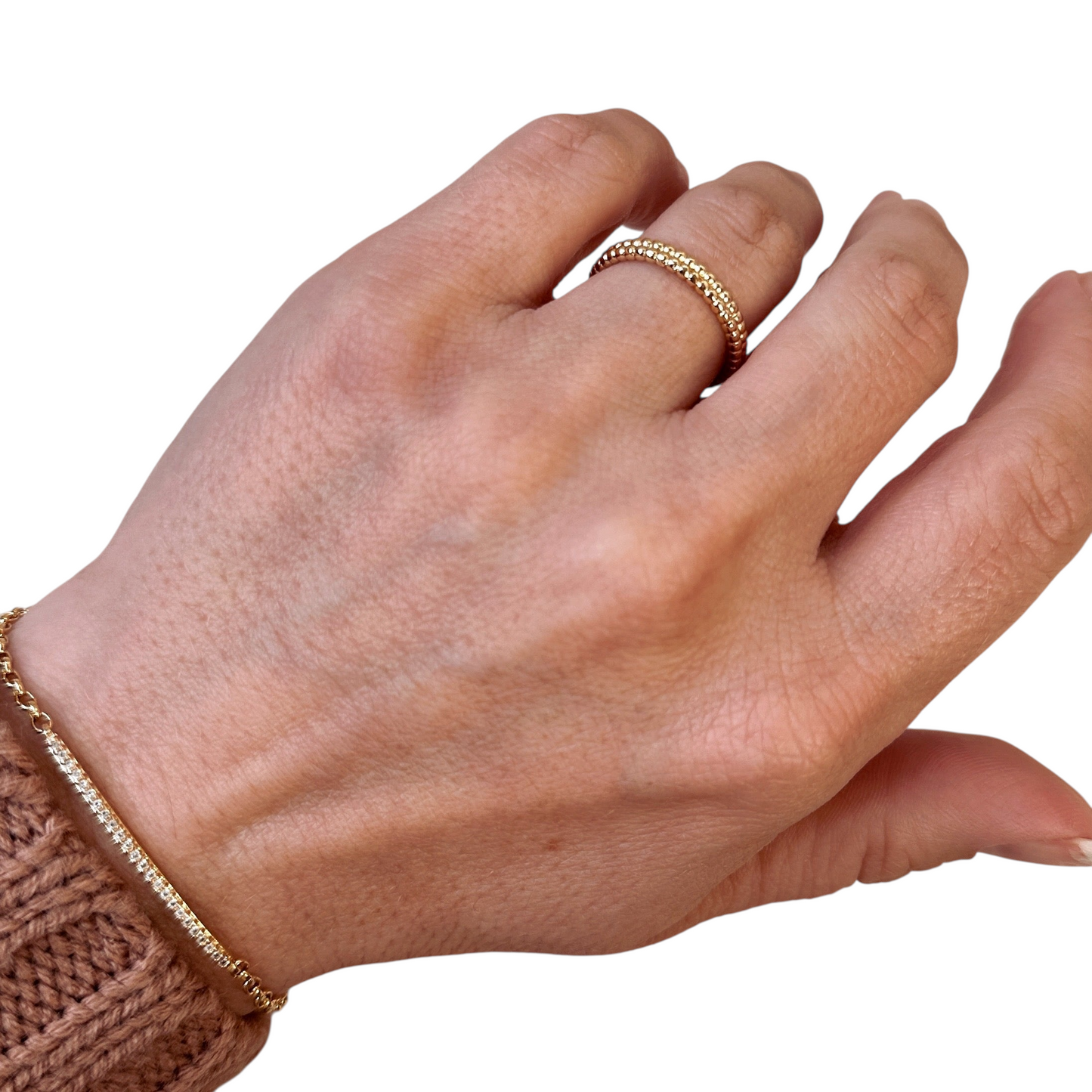 Dual Row Beaded Eternity Band 18k Gold Filled Ring