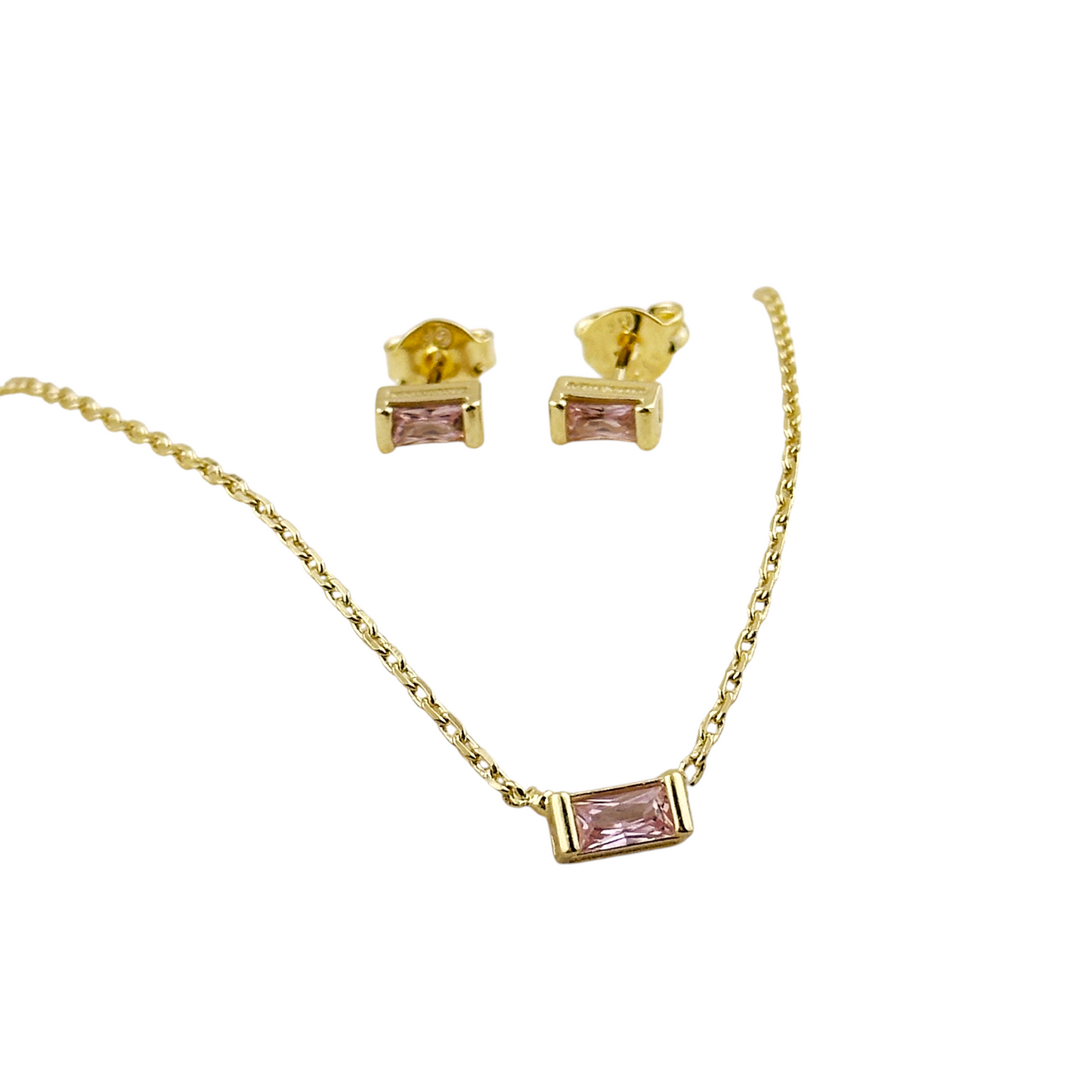 Birthstone CZ Set 18K Gold Filled Necklace & Earrings