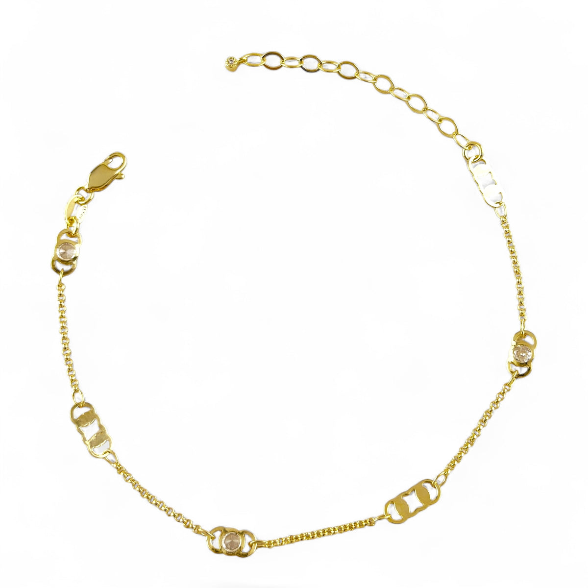 Rectangular Plate & CZ Anklet in 18K gold-filled, view 2