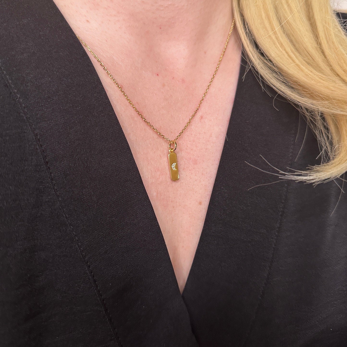 Crescent Moon Cutout CZ 15mm 18K Gold Filled Charm