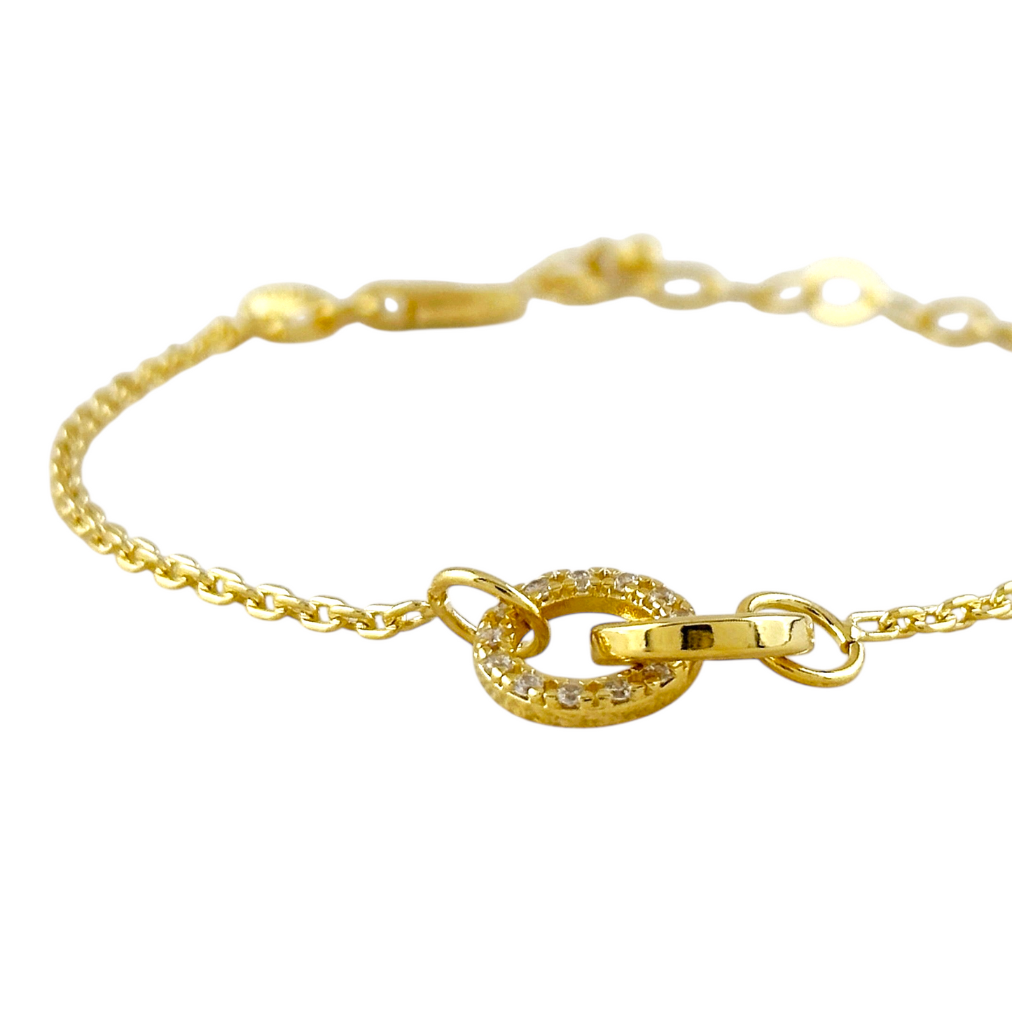 Interlocking Circles CZ 18k Gold Filled Bracelet