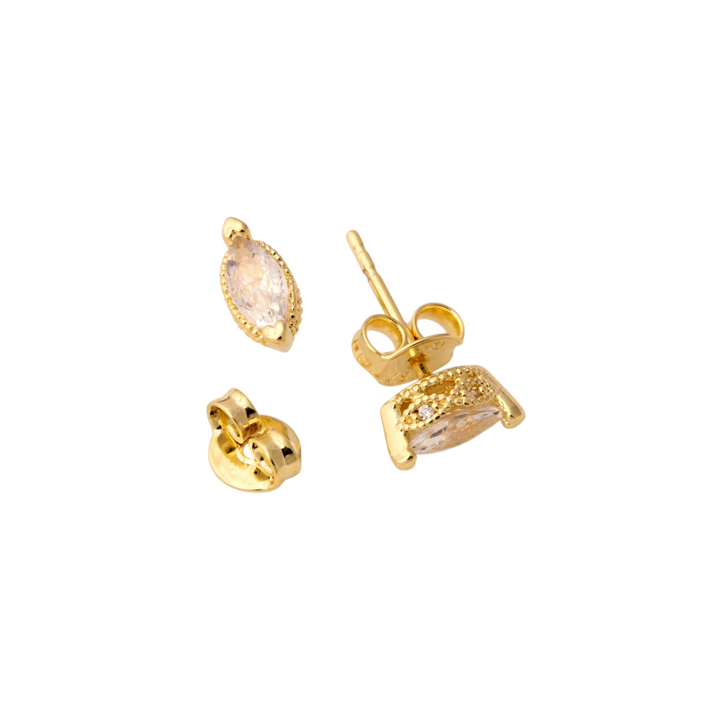 CZ Vintage Marquise Stud 18K Gold Filled Earrings
