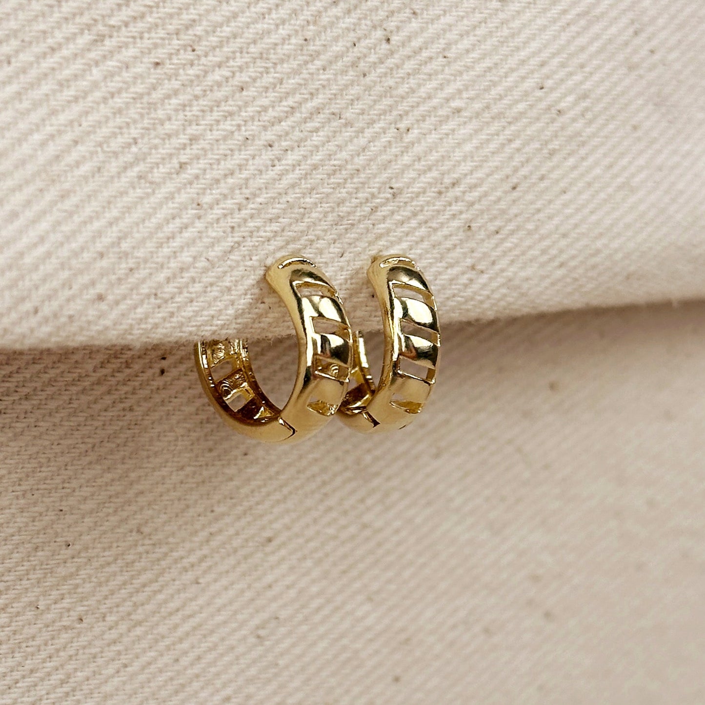 14mm Ribbon Huggie Hoop 18k Gold Filled Earrings