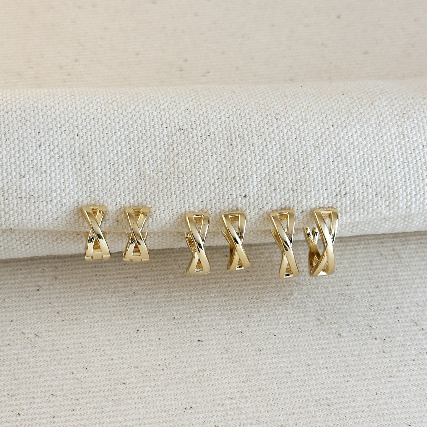 Criss-Cross Huggie Hoop 18k Gold Filled Earrings