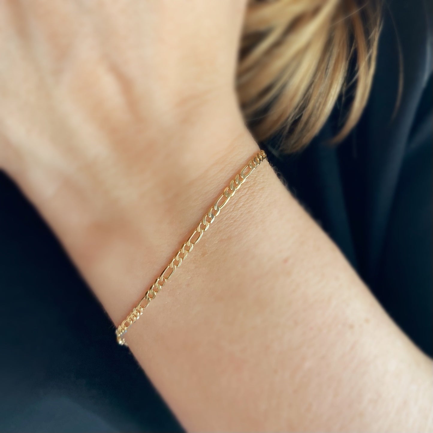 2.5mm Flat Figaro Chain 18K Gold Filled Bracelet