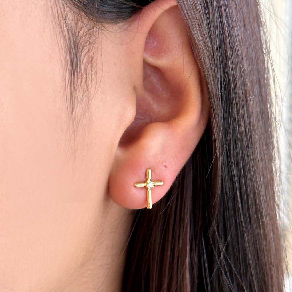 11mm Mini Cross Stud 18K Gold Filled Earrings