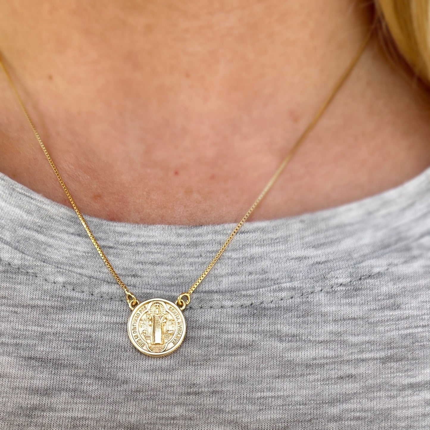 Saint Benedict Double Sided Medal 18K Gold Filled Necklace