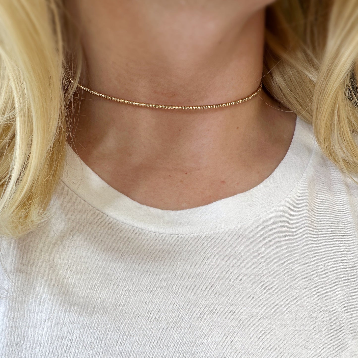2mm Beaded Choker 18K Gold Filled Necklace