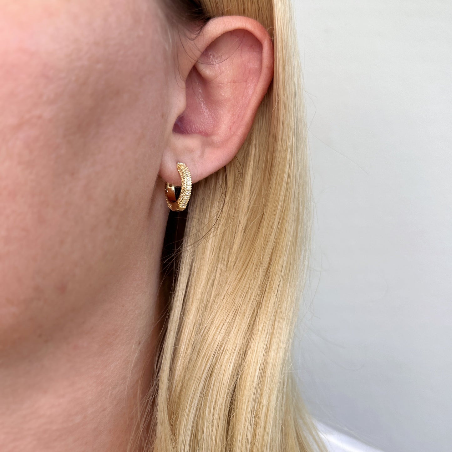 15mm CZ Full Pavé Huggie Hoop 18K Gold Filled Earrings