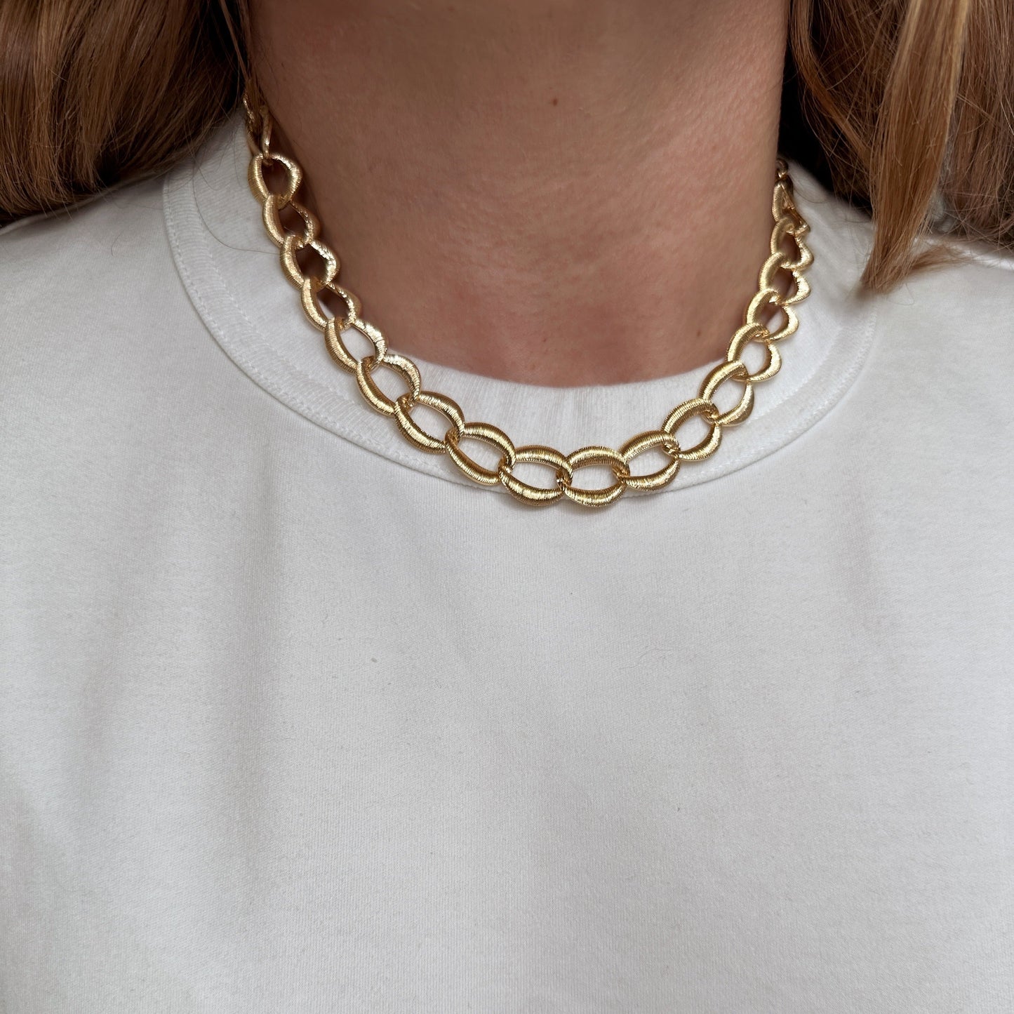 Textured Oval Link Chain 18K Gold Filled Necklace