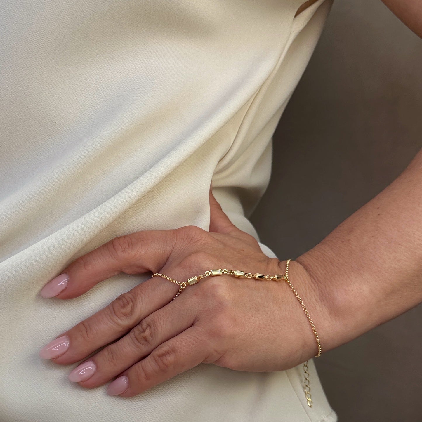Mother of Pearl 18K Gold Filled Hand Chain Bracelet