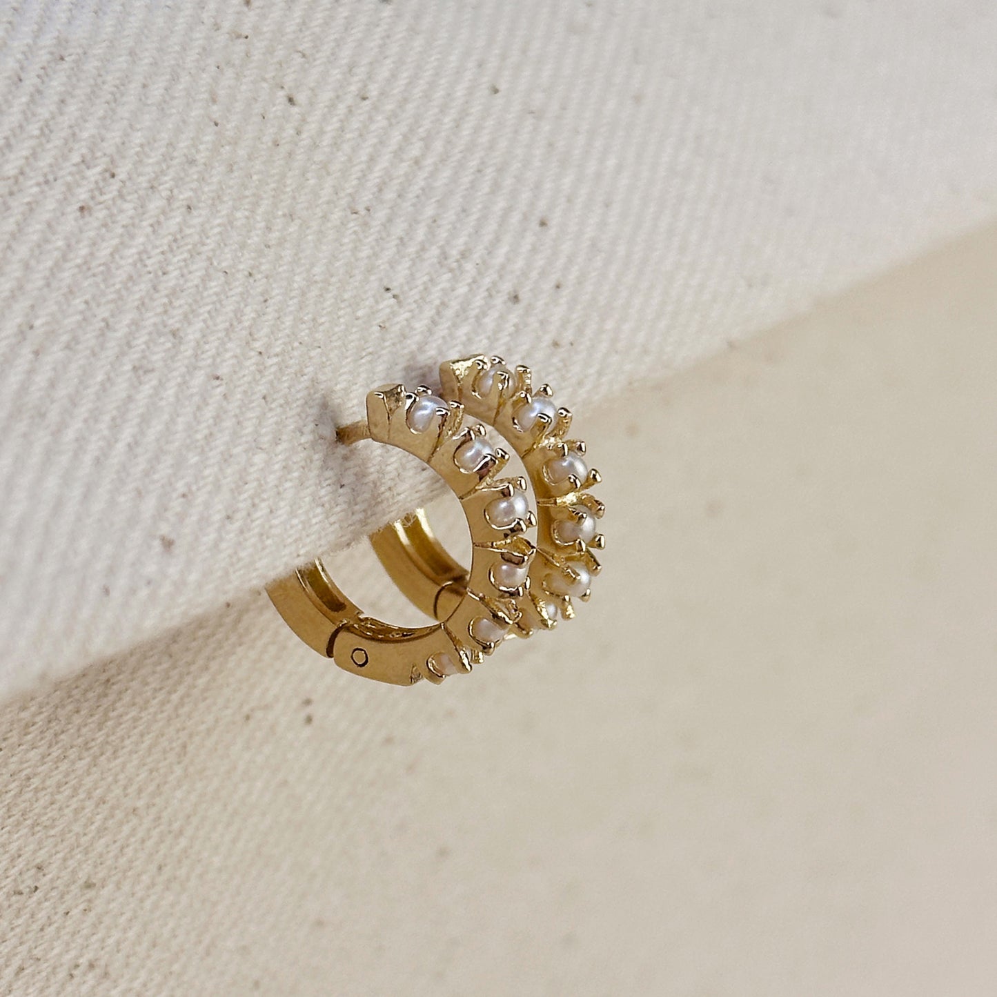 18mm Freshwater Pearl Huggie Hoop 18k Gold Filled Earrings