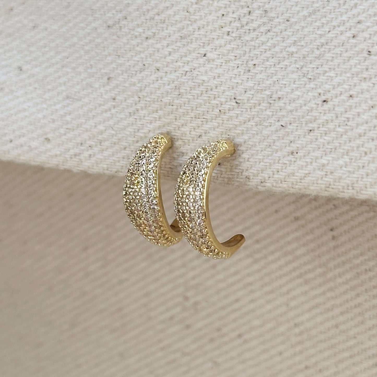 15mm Micro CZ Curve Stud 18k Gold Filled Earrings