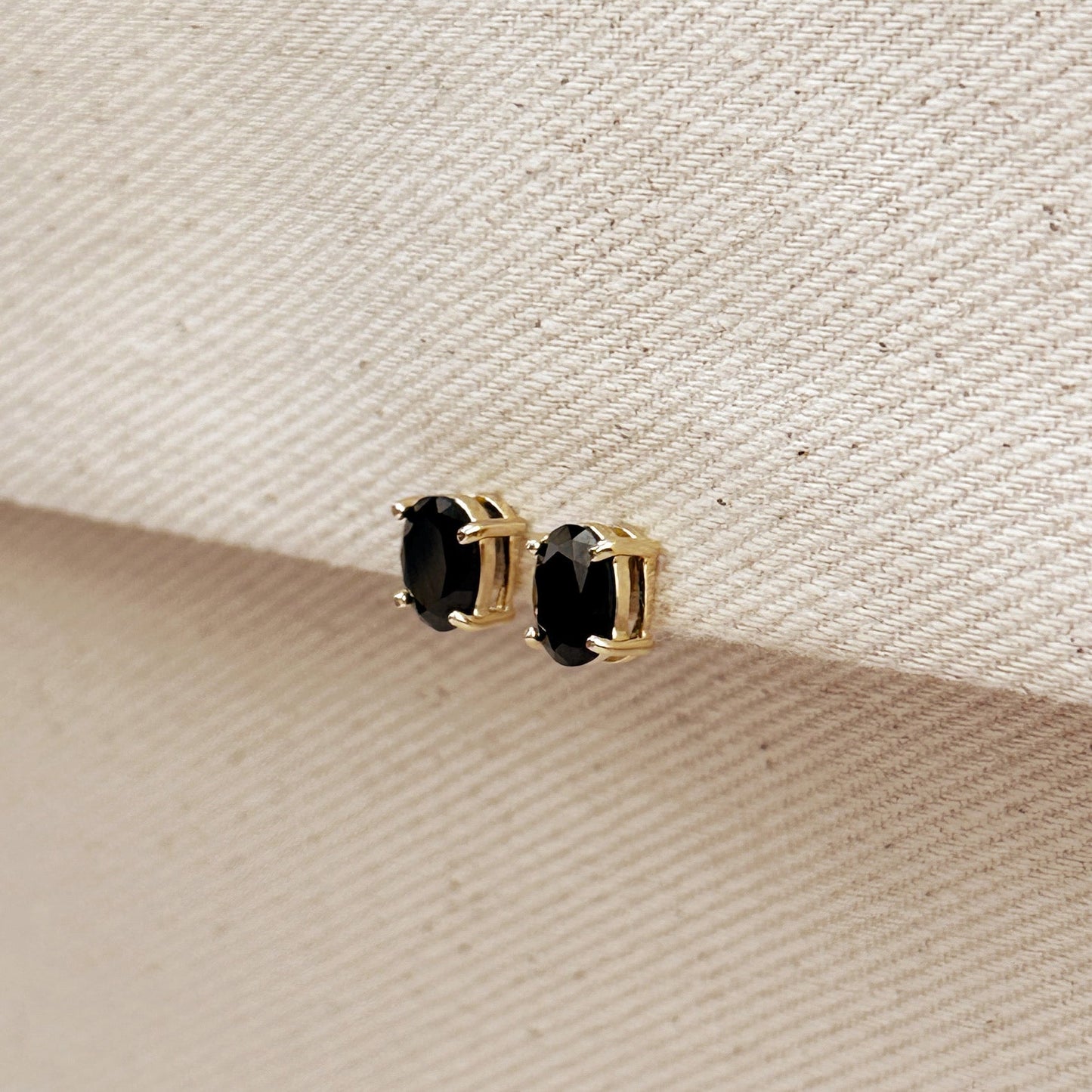 7mm Oval Black CZ Stud 18k Gold Filled Earrings