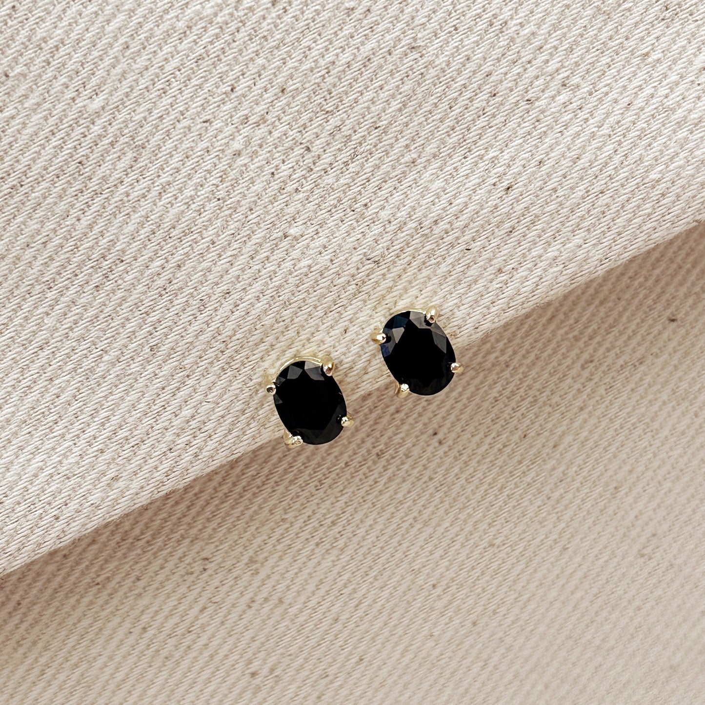 7mm Oval Black CZ Stud 18k Gold Filled Earrings
