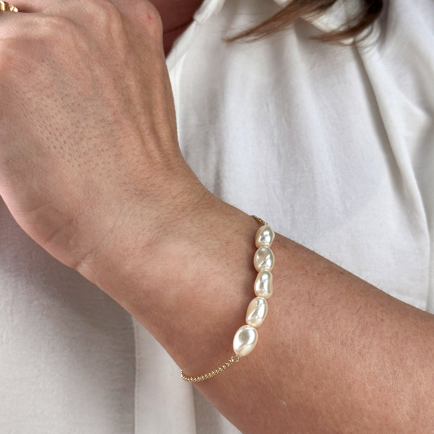 Row of Freshwater Baroque Pearls 18K Gold Filled Bracelet