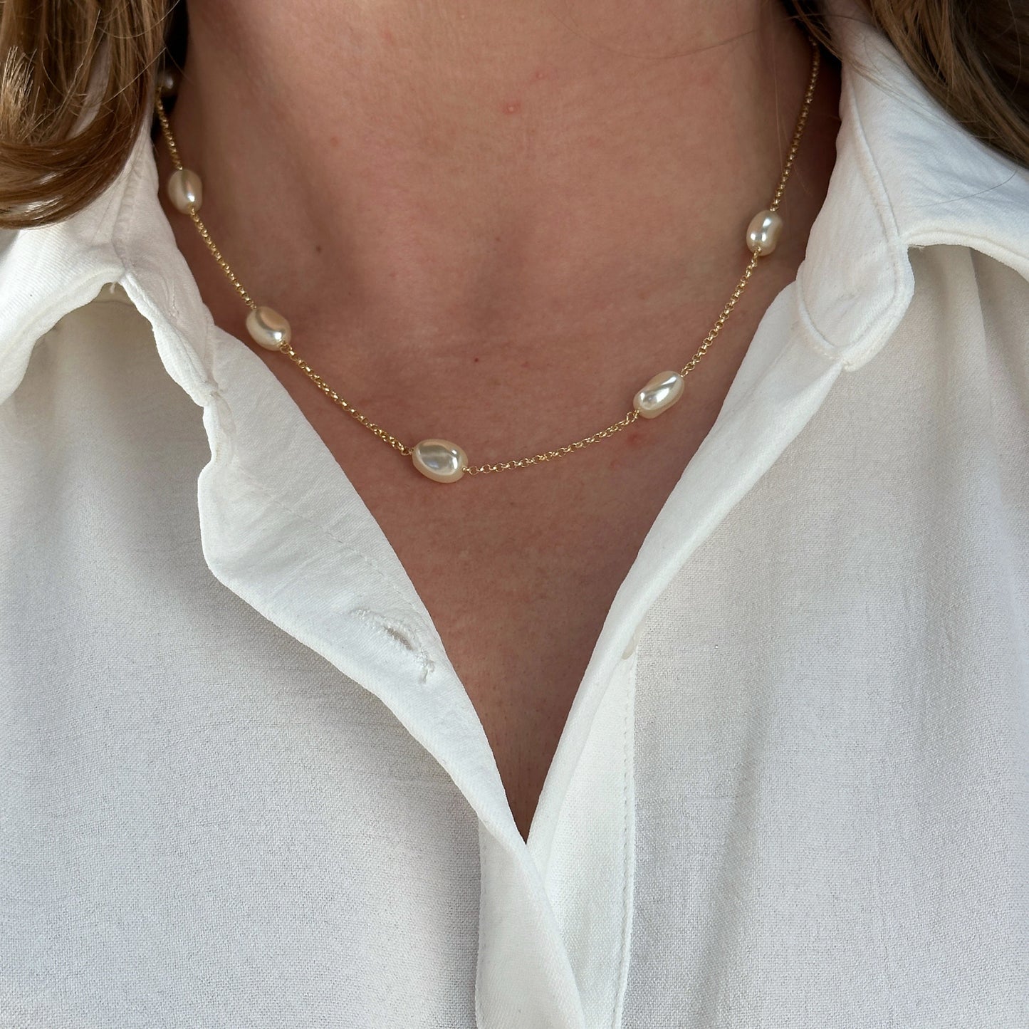 10mm Baroque Pearl Station 18k Gold Filled Necklace