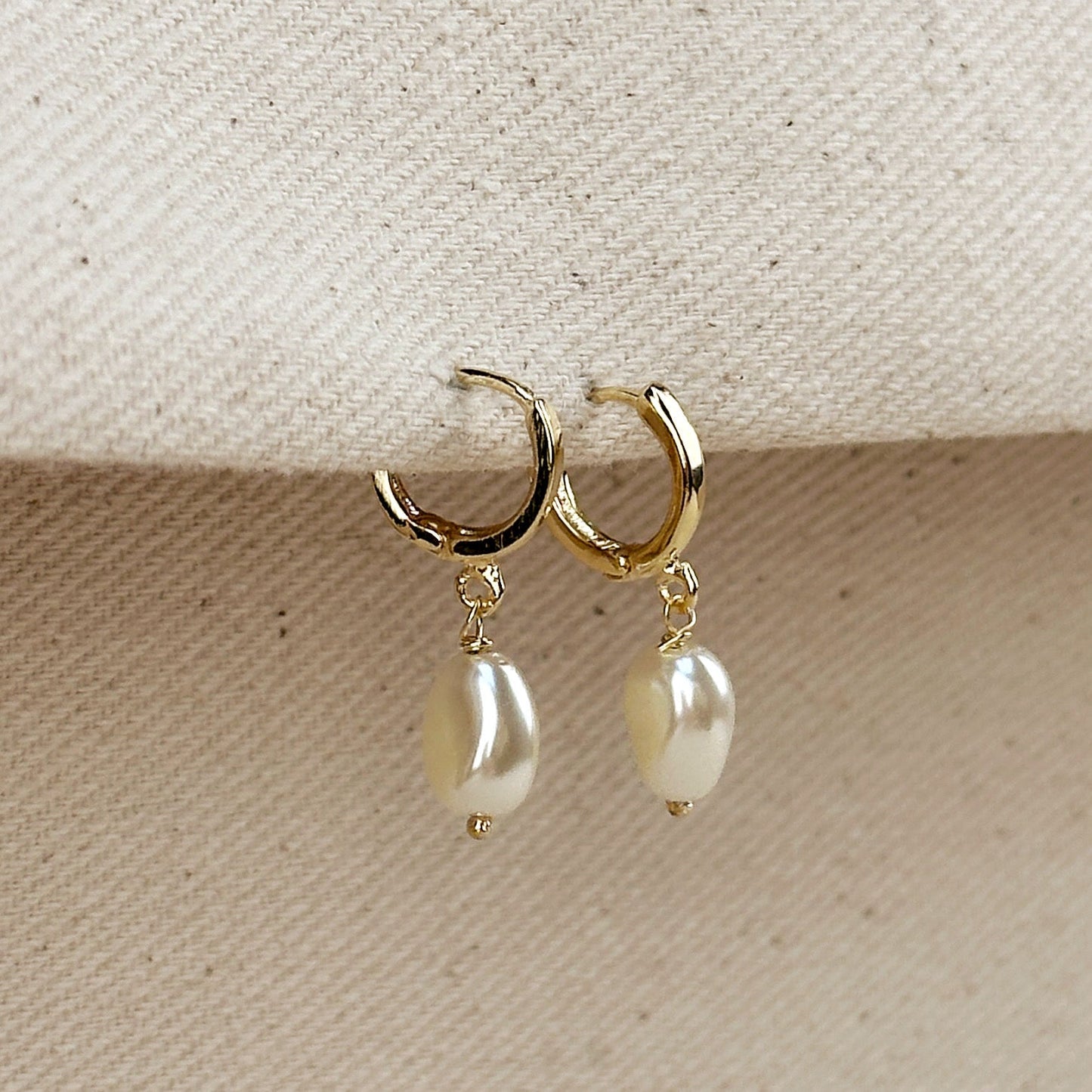 18mm Baroque Pearl Drop Hoop 18k Gold Filled Earrings