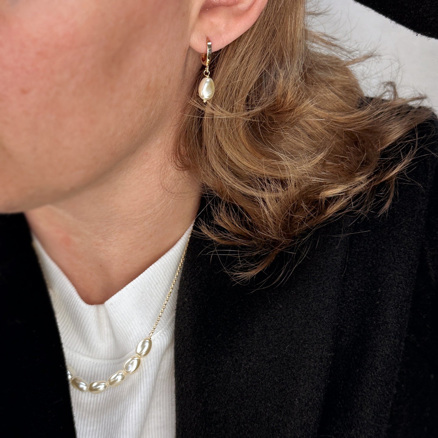 18mm Baroque Pearl Drop Hoop 18k Gold Filled Earrings