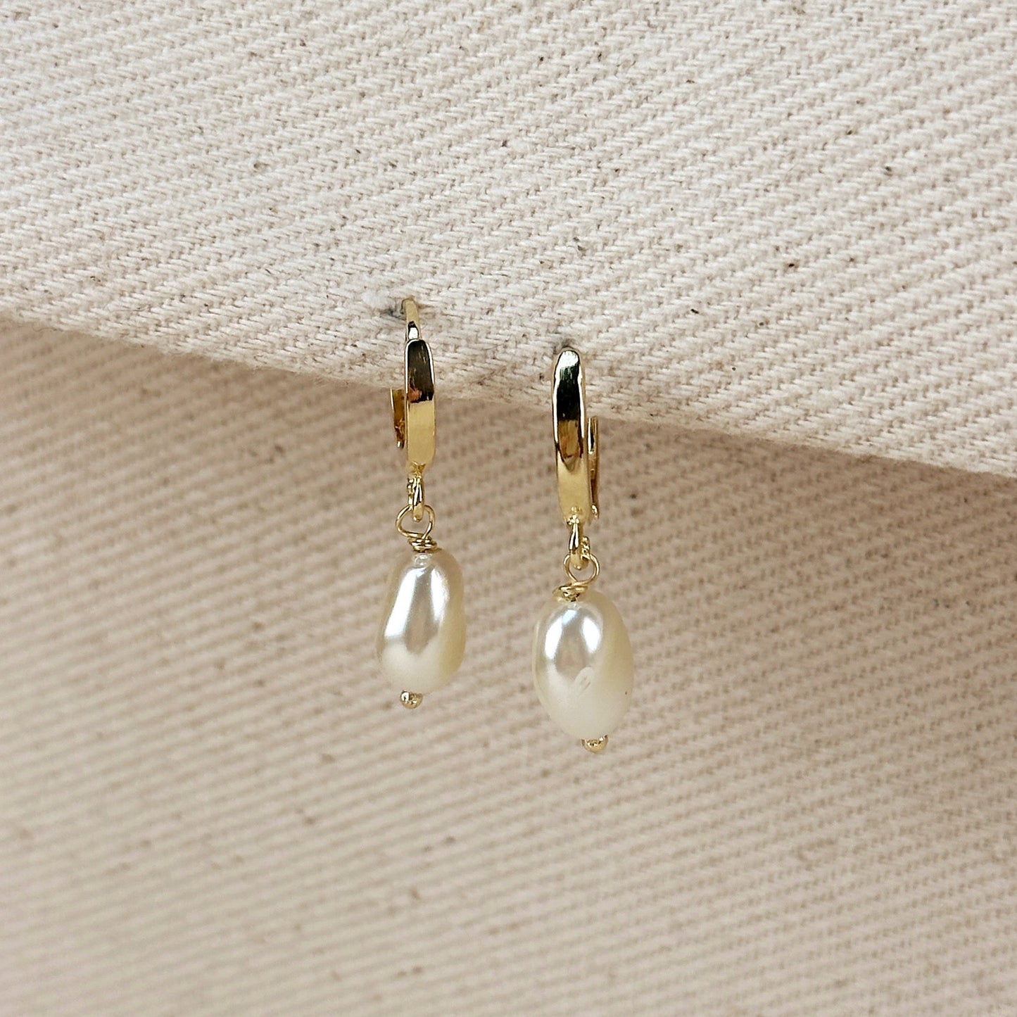 18mm Baroque Pearl Drop Hoop 18k Gold Filled Earrings