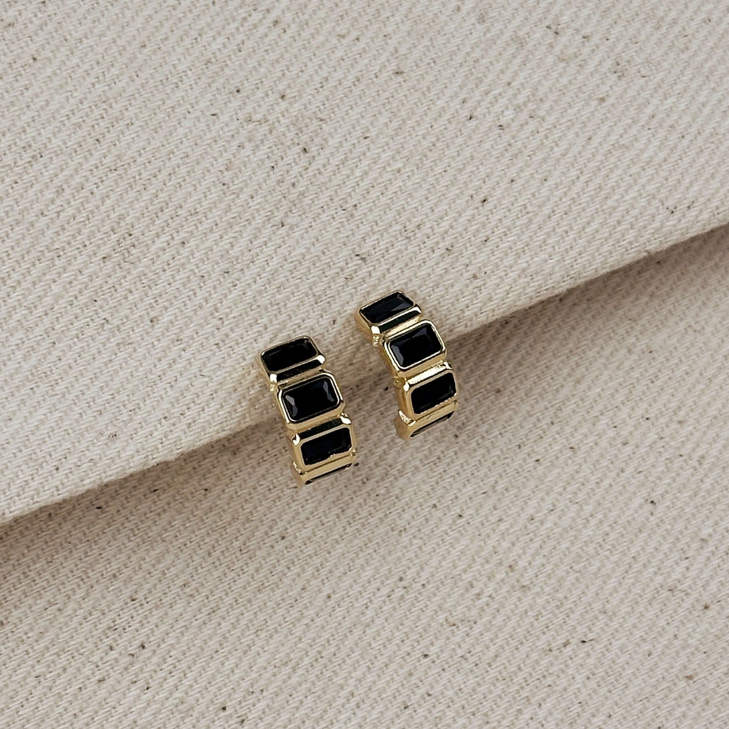 15mm Baguette CZ Stud 18k Gold Filled Earrings