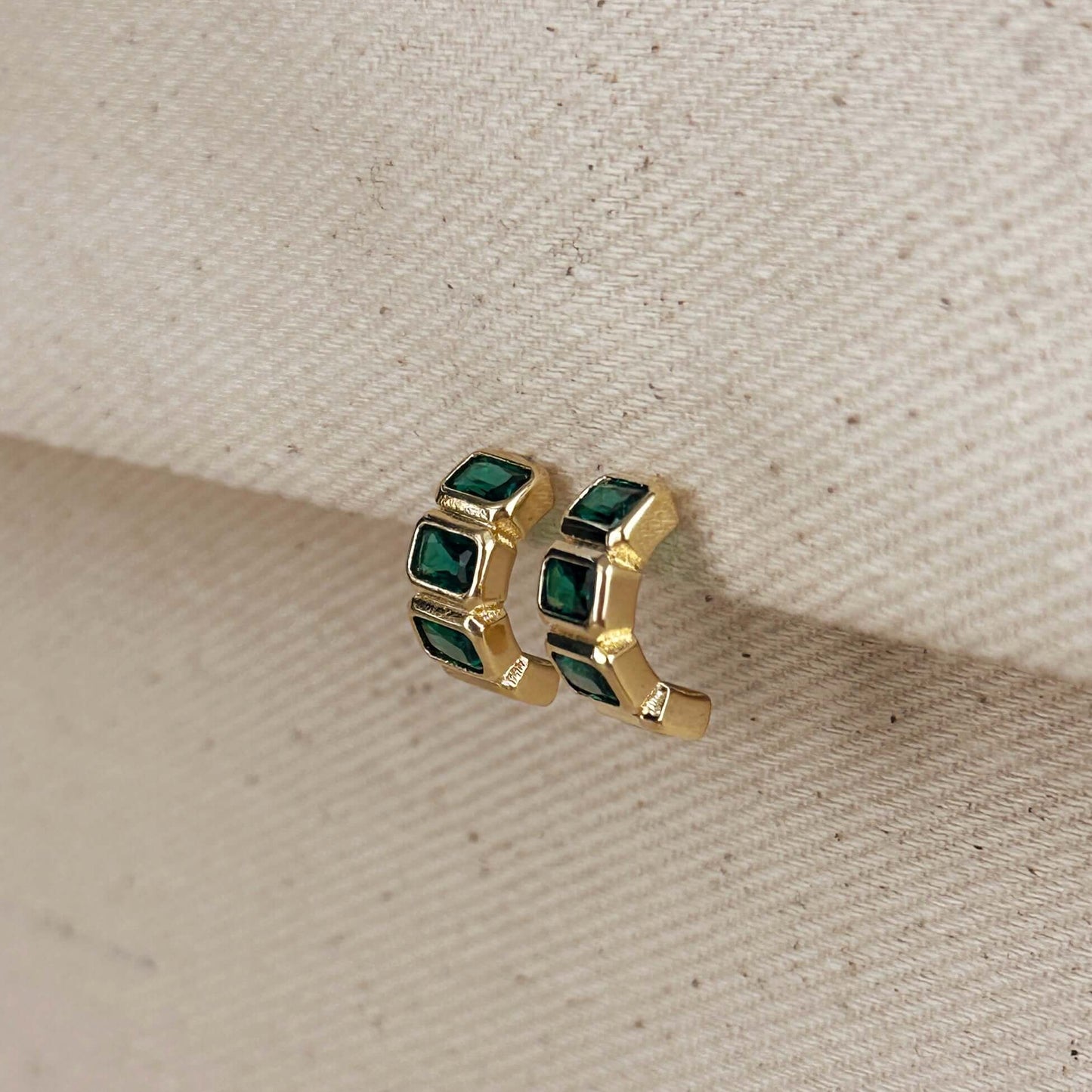 15mm Baguette CZ Stud 18k Gold Filled Earrings