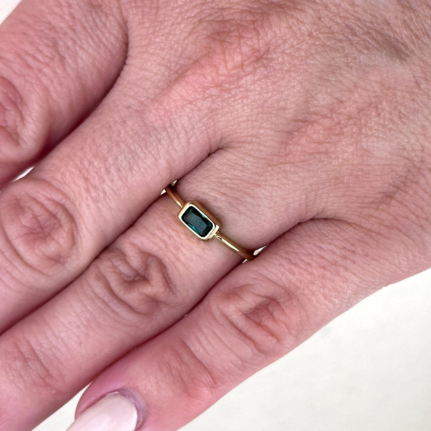 Rectangle CZ Solitaire 18k Gold Filled Ring