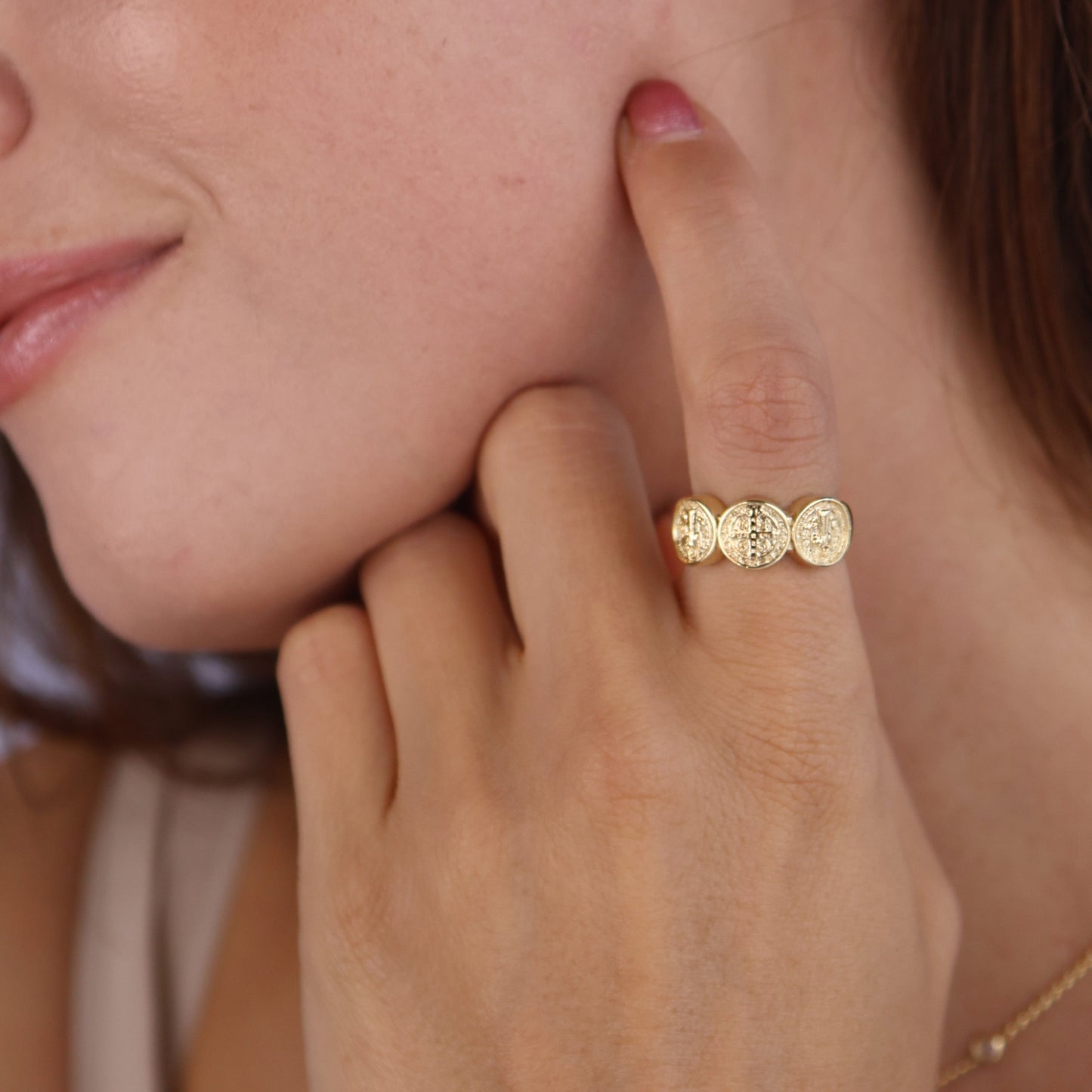 Triple Saint Benedict 18k Gold Filled Ring