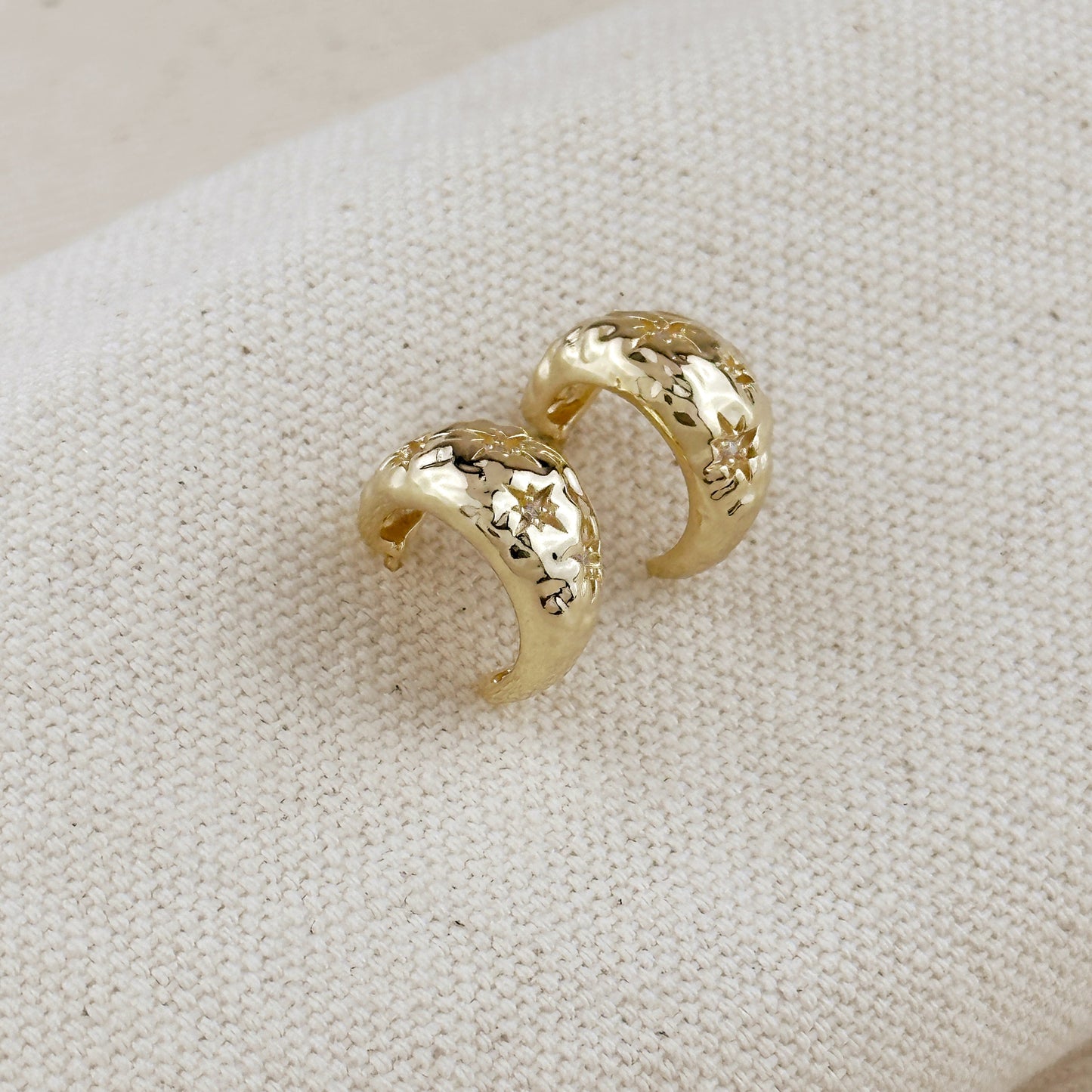 Hammered Crescent Moon Open Hoop 18K Gold Filled Earrings