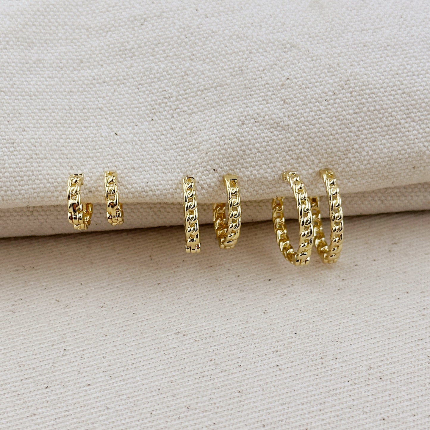 Cuban Chain Huggie Hoop  18k Gold Filled Earrings