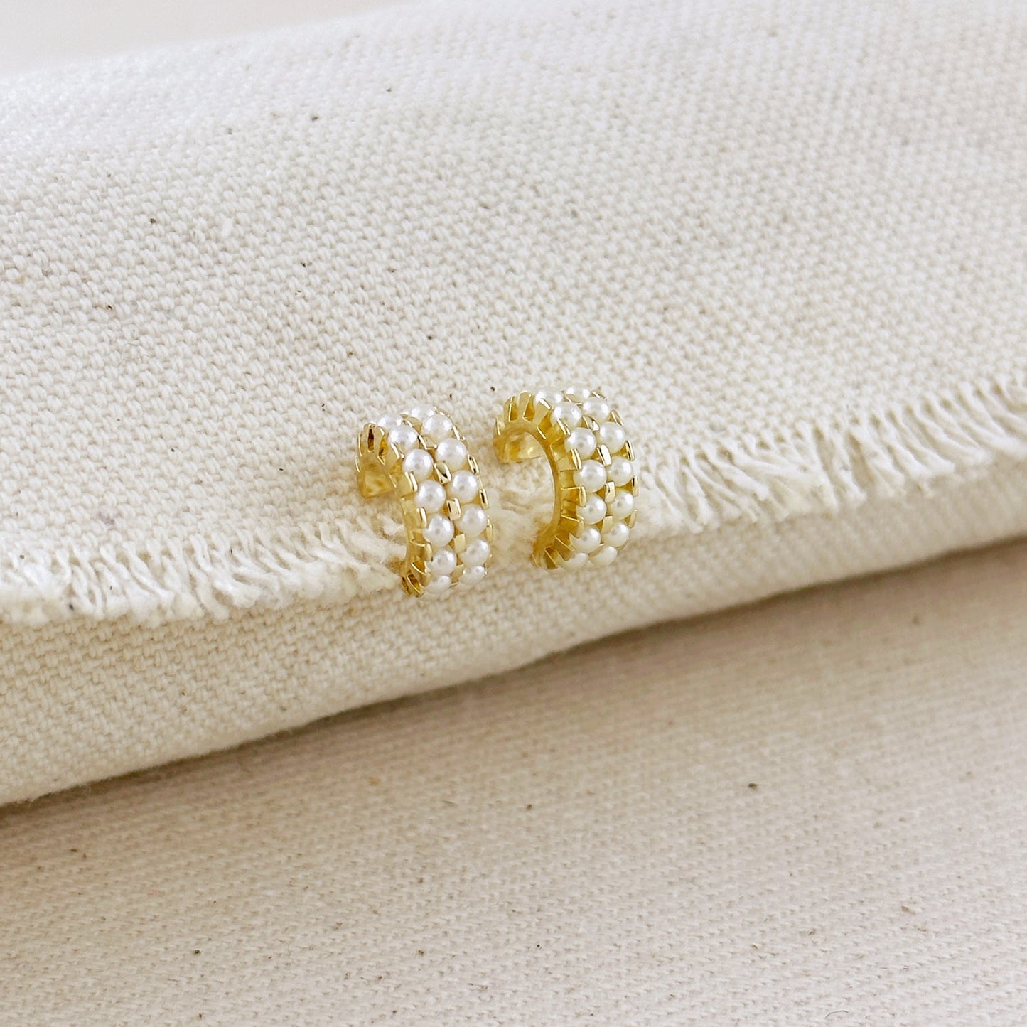 Double Pearl Open Hoop 18k Gold Filled Earrings