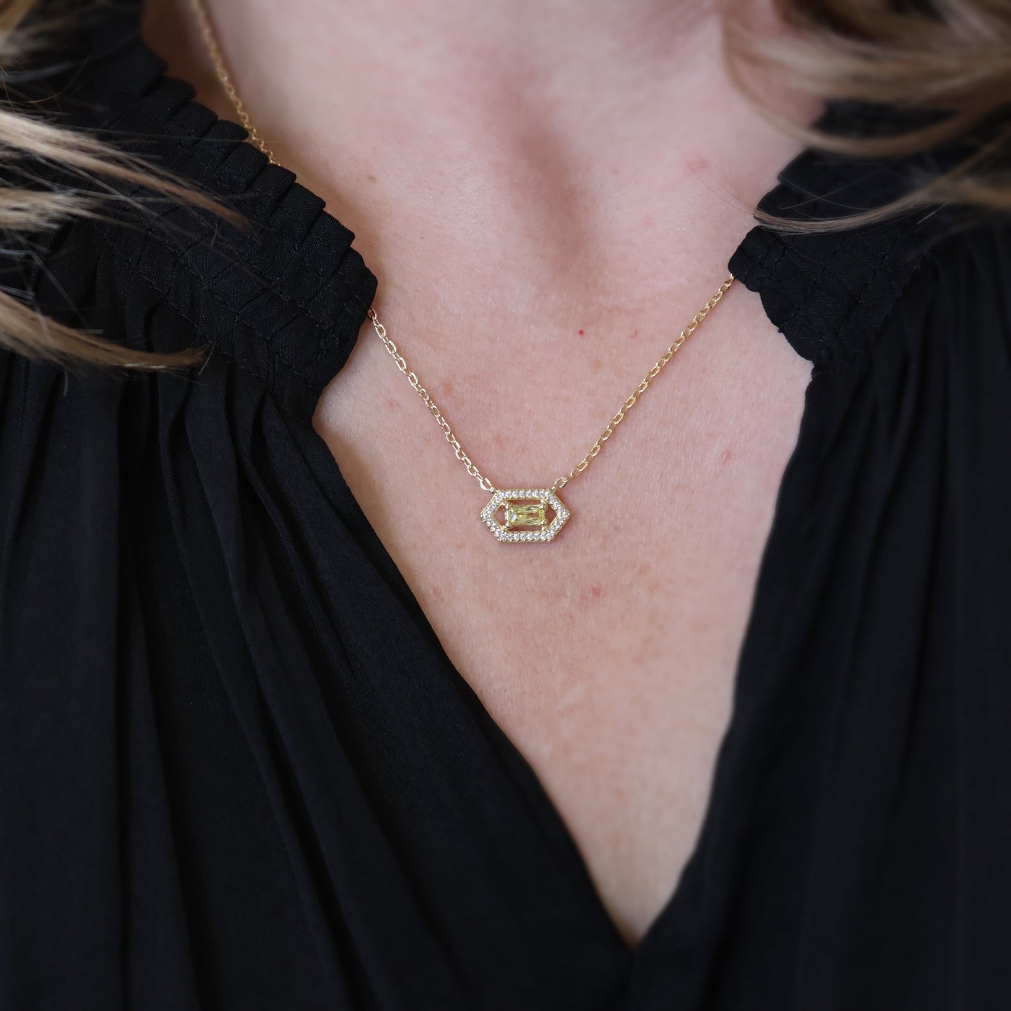 Baguette Birthstone Pendant 18k Gold Filled Necklace