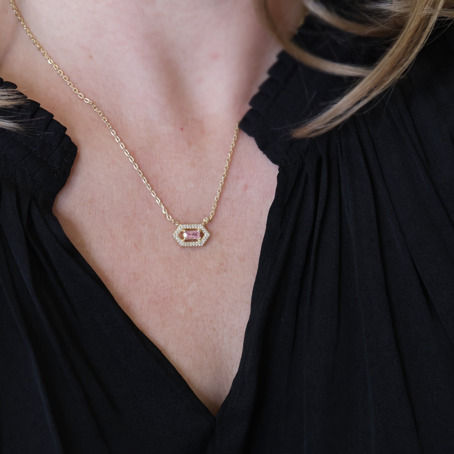 Baguette Birthstone Pendant 18k Gold Filled Necklace