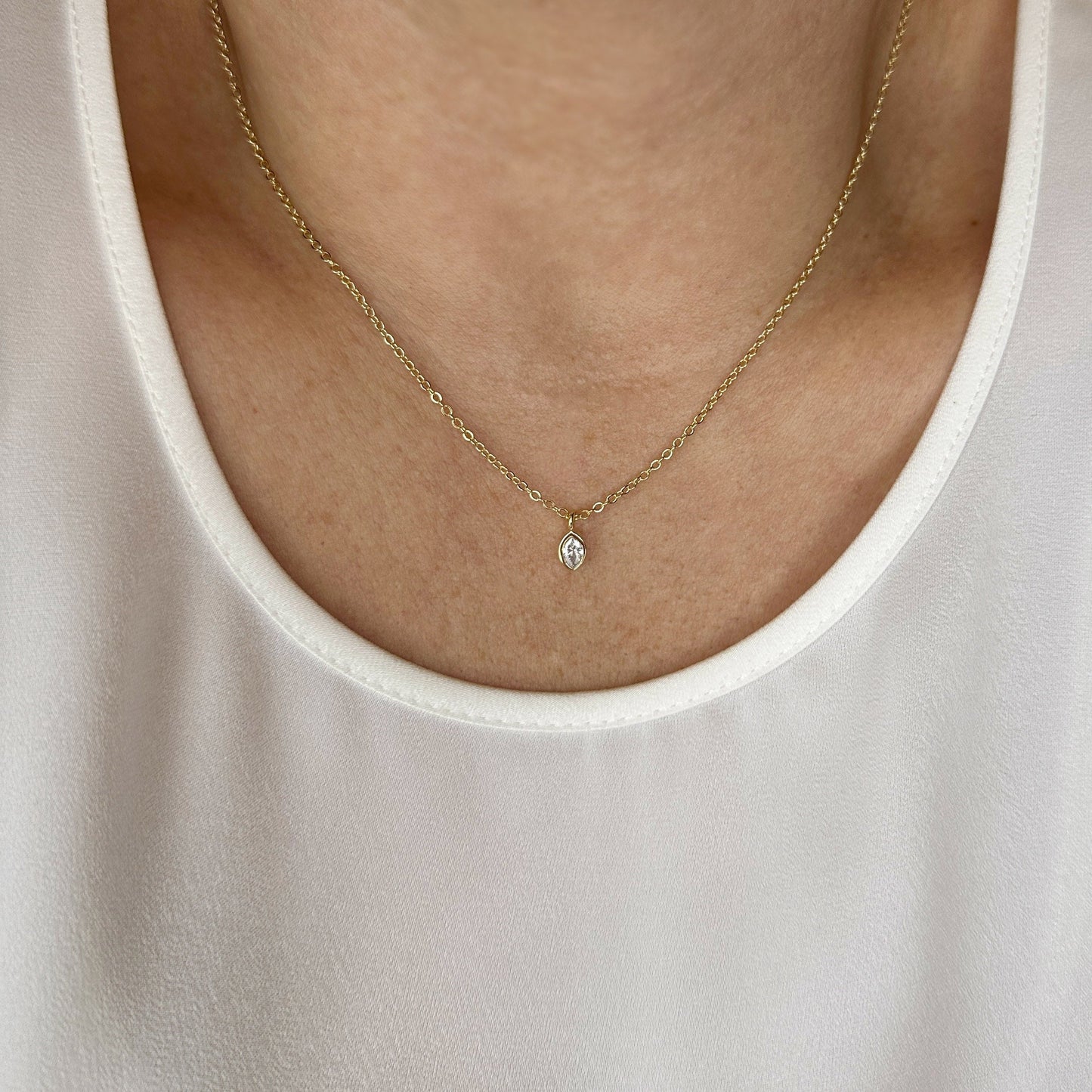6mm Marquise CZ Bezel Pendant 18k Gold Filled Necklace