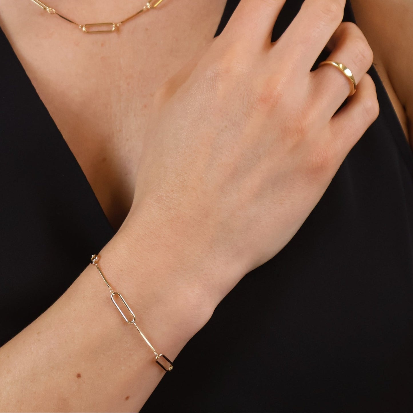 Paperclip & Bar Station Chain 18k Gold Filled Bracelet