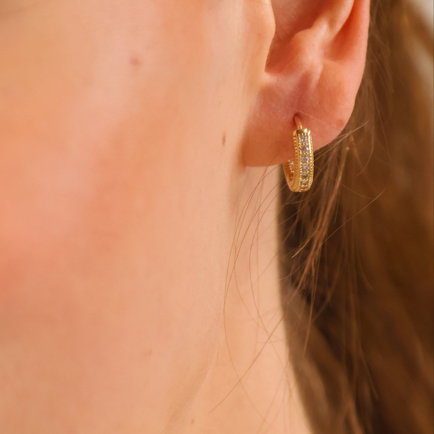 Inside-Out CZ Huggie Hoop 18K Gold Filled Earrings