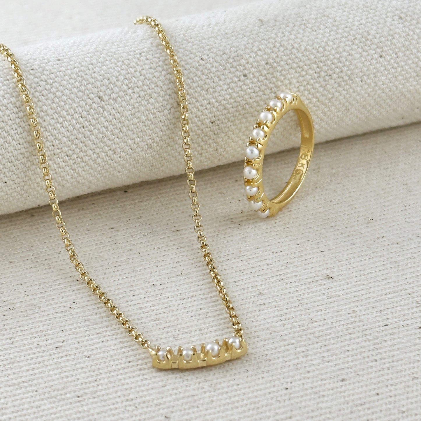 Freshwater Pearl Band 18k Gold Filled Ring