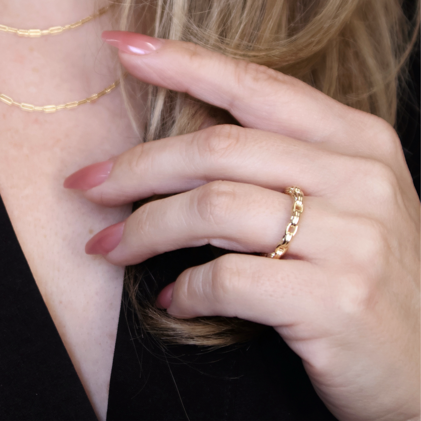 Double Link Chain 18k Gold Filled Ring