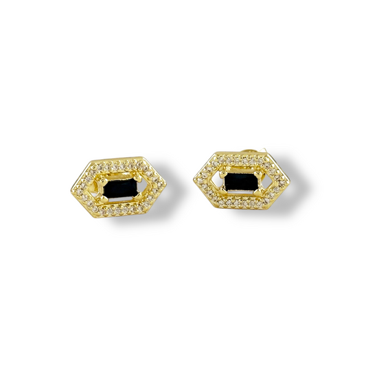 Birthstone Baguette Hexagon Halo 18K Gold Filled Stud Earrings