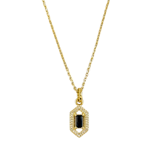 Baguette CZ Hexagon Halo Pendant 18k Gold Filled Necklace