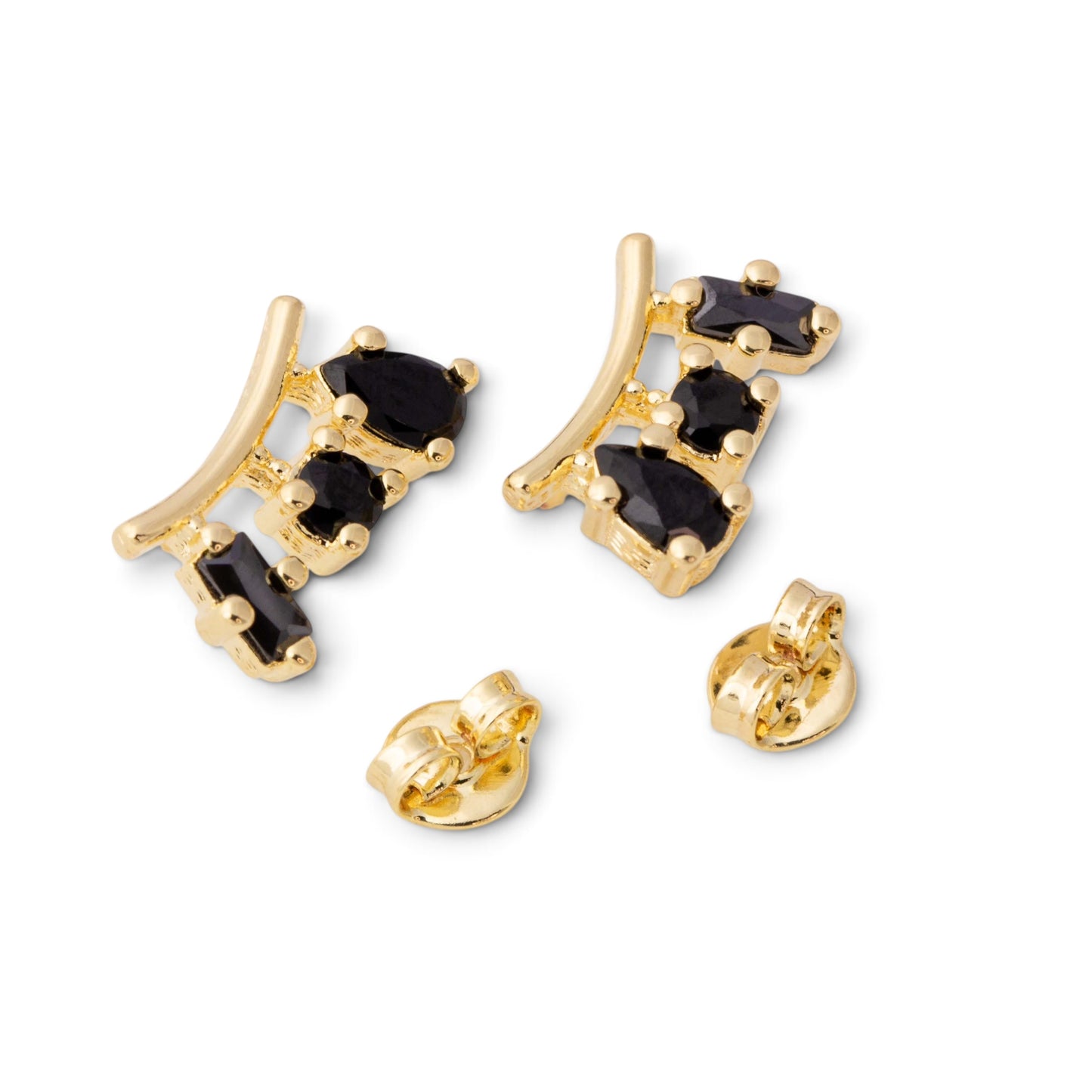 Three Shape Black CZ 11mm 18K Gold Filled Stud Earrings