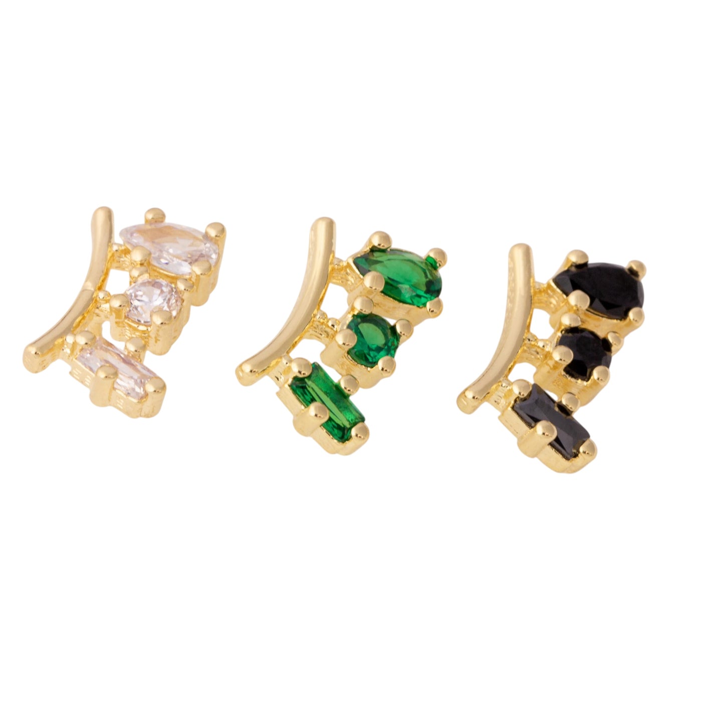 Three Shape Black CZ 11mm 18K Gold Filled Stud Earrings