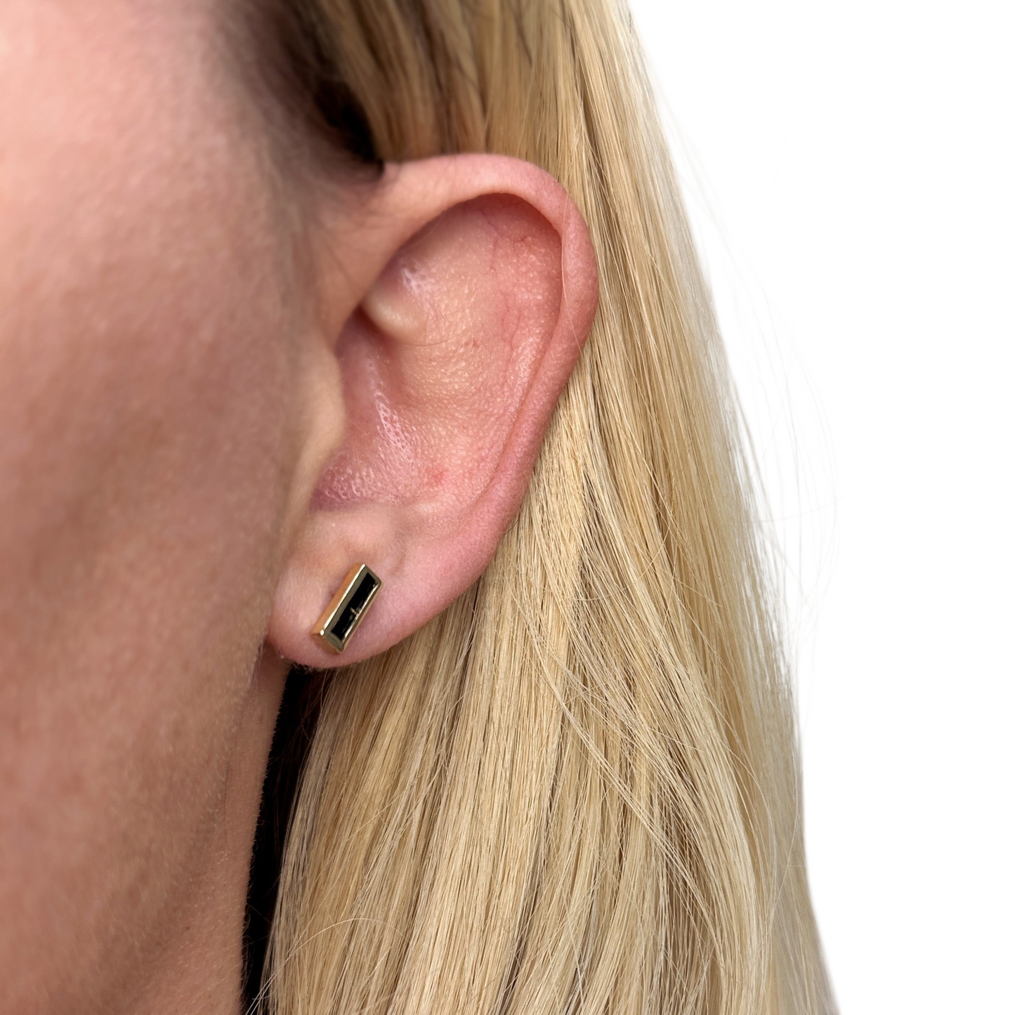 10mm Split Baguette CZ Stud 18k Gold Filled Earring