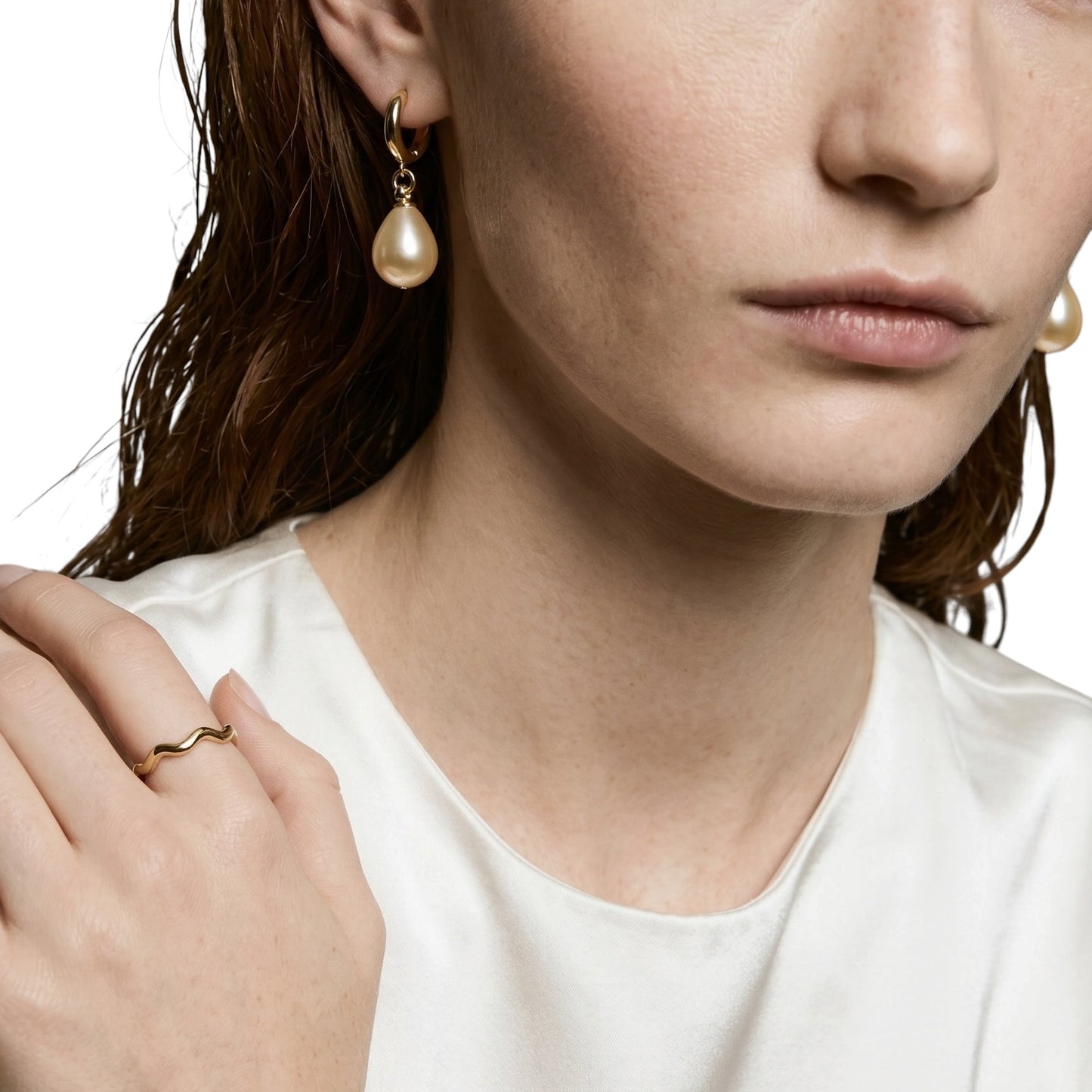 Pearl Drop Hoop 30mm 18K Gold Filled Earrings
