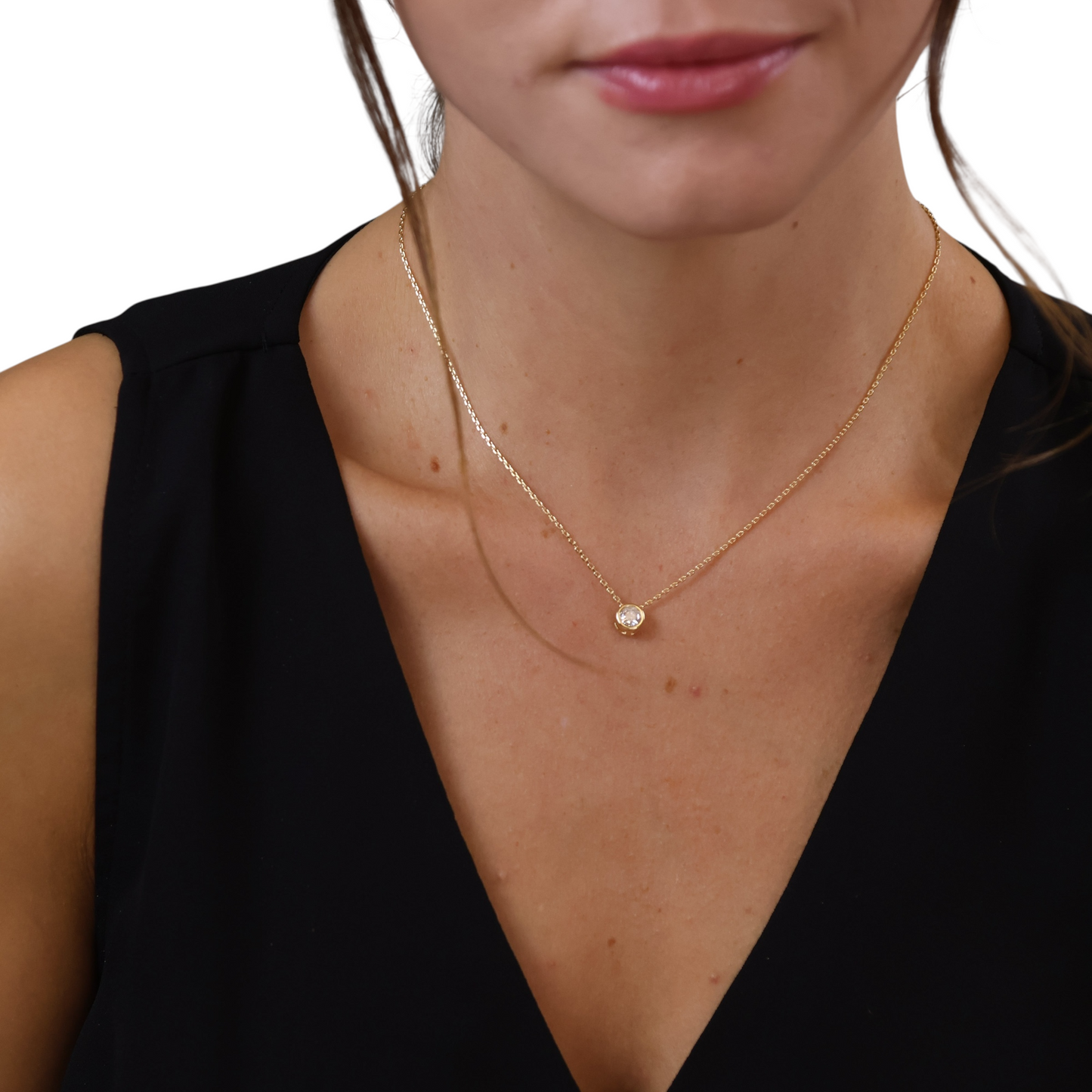 6.5mm Solitaire CZ 18k Gold Filled Necklace