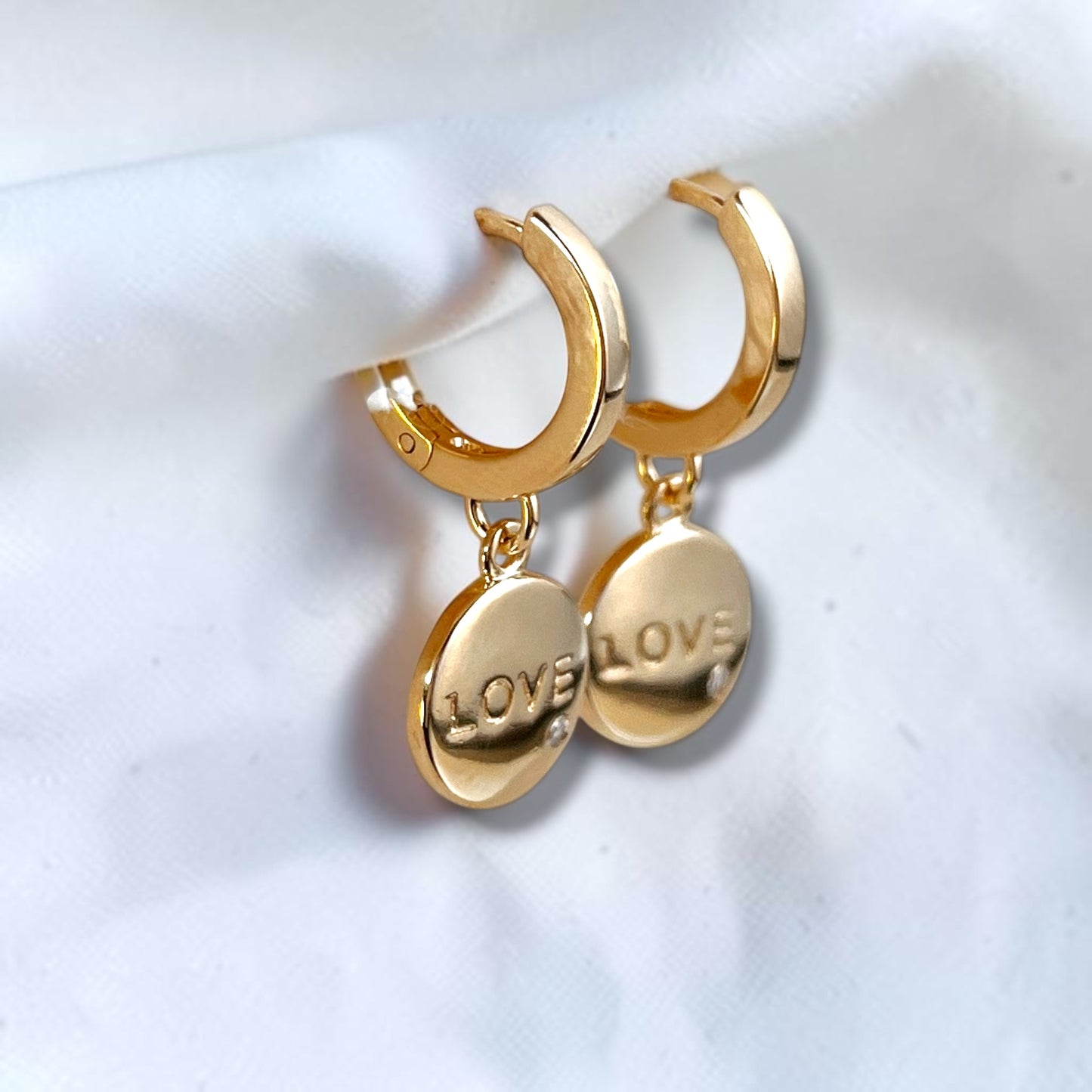 Love Script 12mm 18K Gold Filled Hoop Earrings