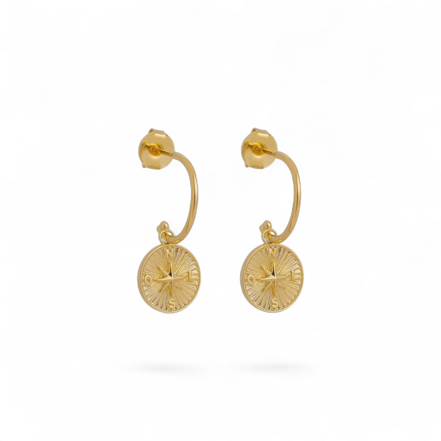 10mm Open Hoop with Compass Charm 18K Gold Filled Earrings
