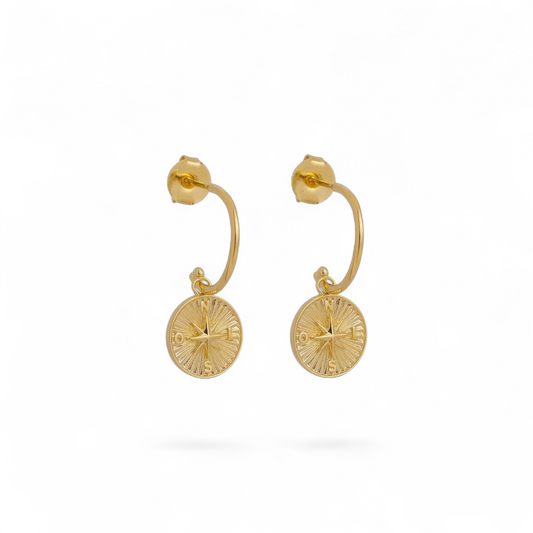 10mm Open Hoop with Compass Charm 18K Gold Filled Earrings